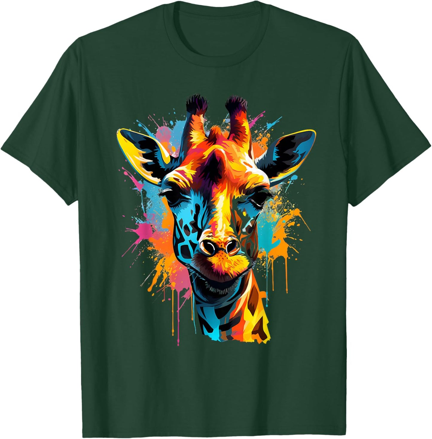 Giraffe Artwork Wildlife Savanna Portrait Colorful Splash T-Shirt - T-Shirt | Forest