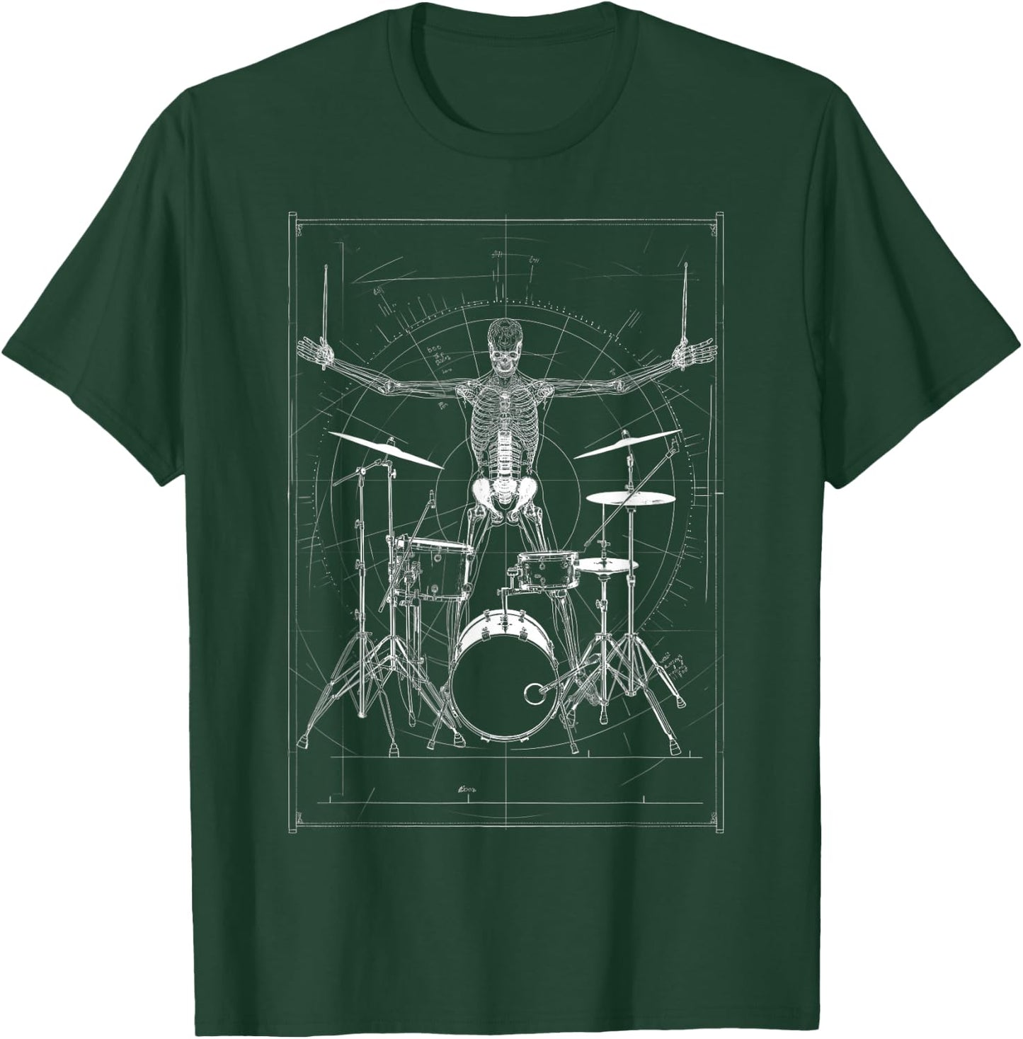Vitruvian Skeleton Drummer Heavy Metal Drum Da Vinci Mashup T-Shirt - T-Shirt | Forest