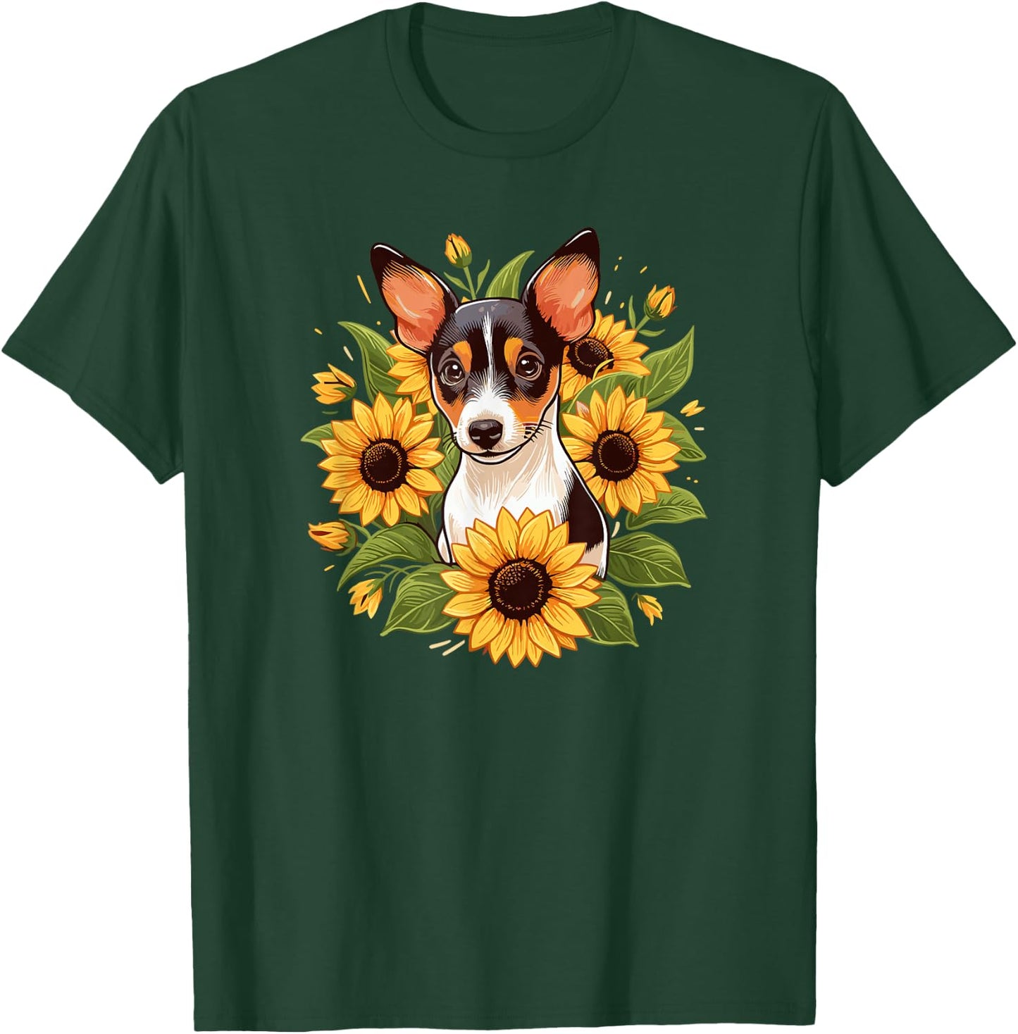 Cute Funny Sunflowers Rat Terrier Lover T-Shirt - T-Shirt | Forest