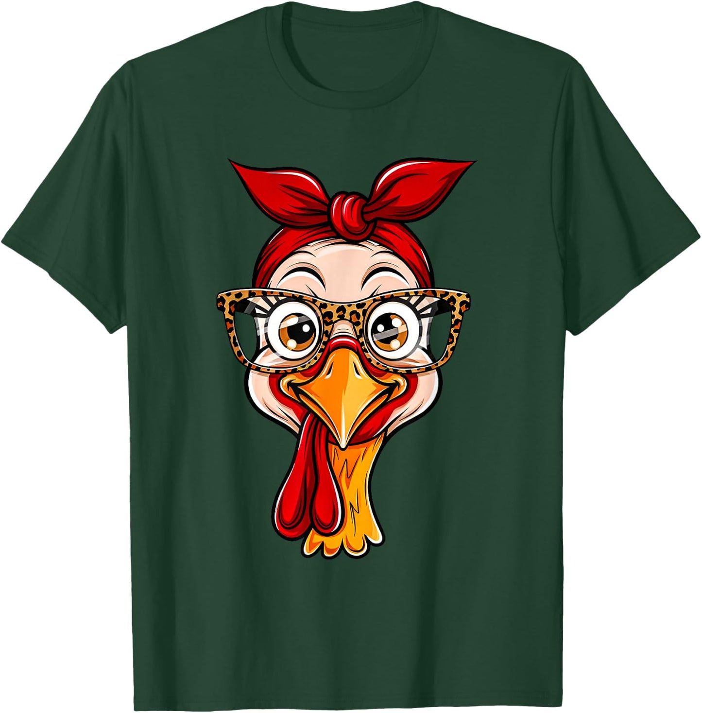 Thanksgiving Turkey Face Leopard Print Glasses Women Girls T-Shirt - T-Shirt | Forest