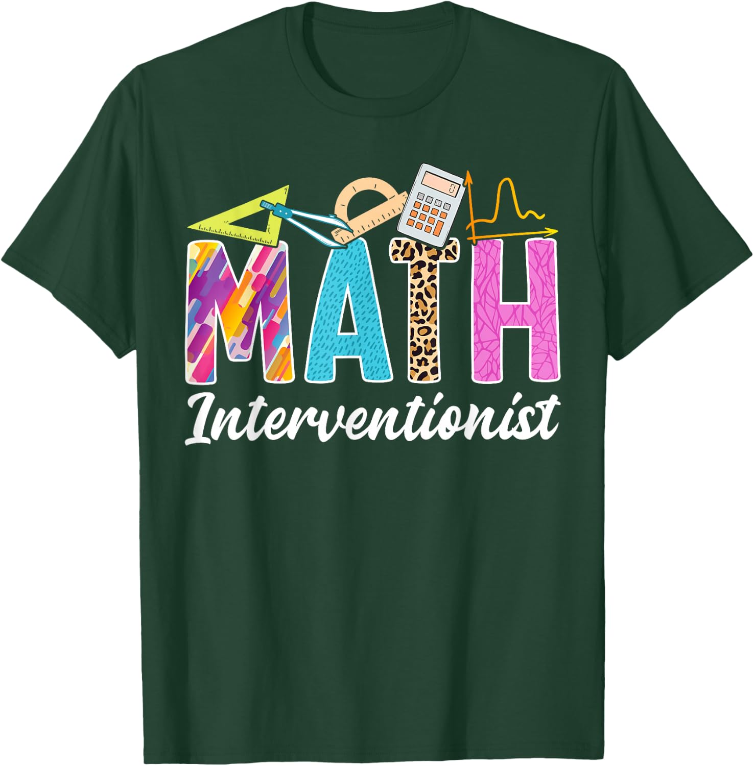 Math Interventionist Teacher Appreciation Leopard Men Women T-Shirt - T-Shirt | Forest