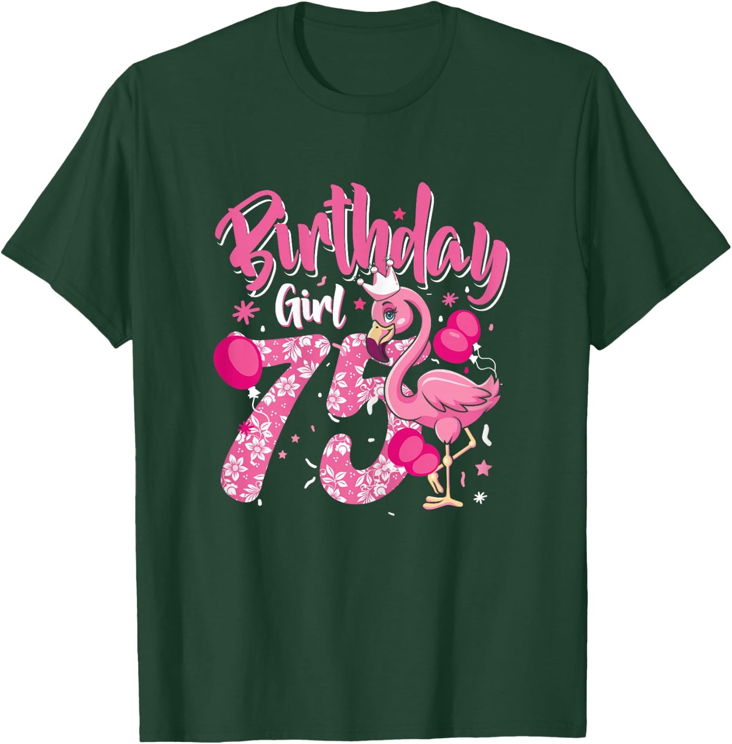 75th Birthday Gift Flamingo Fan 75 Year Old Women 75th Bday T-Shirt - T-Shirt | Forest