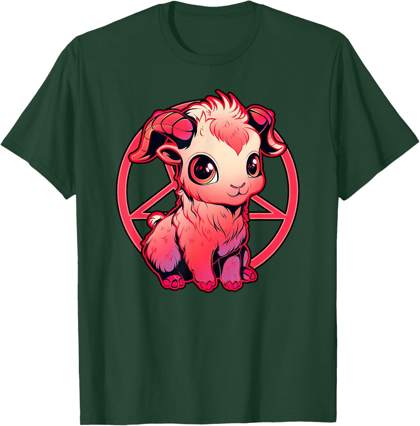 Satanic Kawaii Baby Goat Goth Girl Fun Baphomet Graphic T-Shirt - T-Shirt | Forest