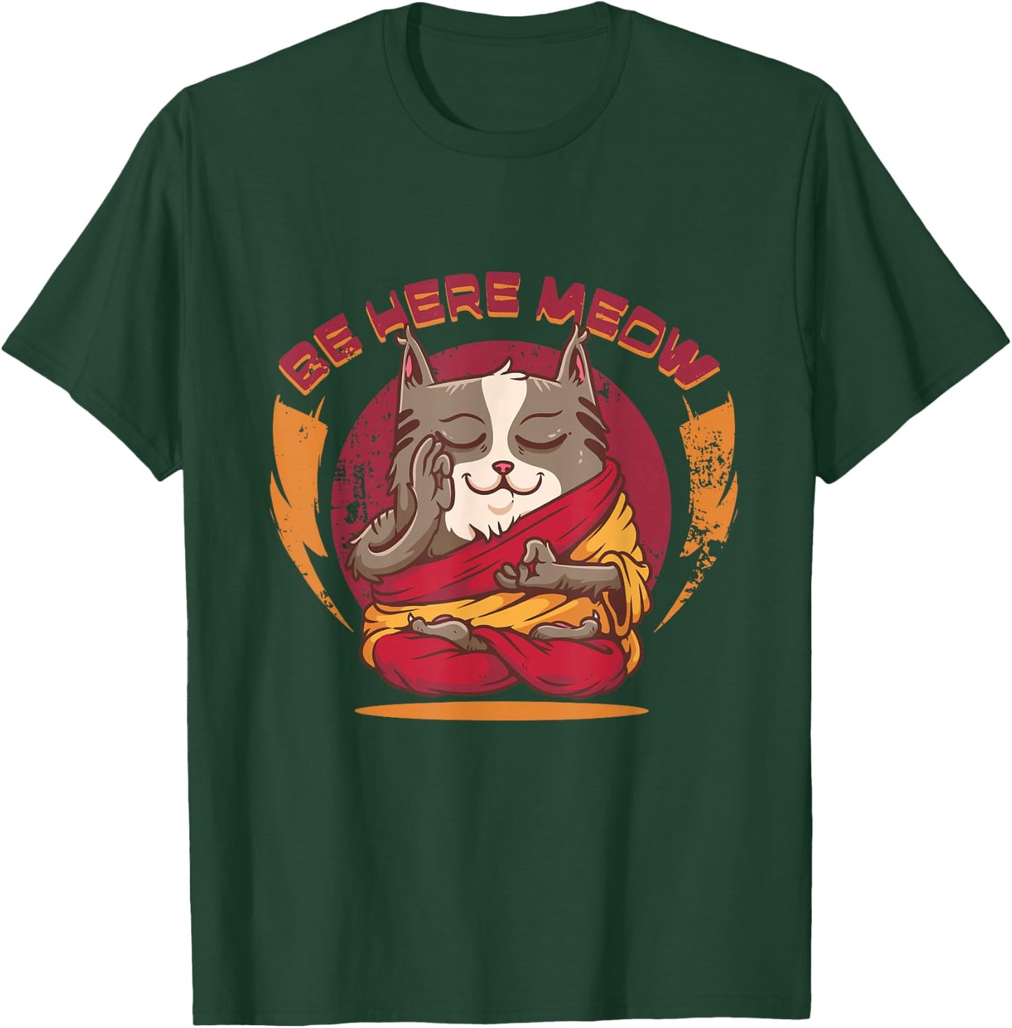 Be Here Meow Cat Doing Yoga Cat Lover Meditation Cat Owner T-Shirt - T-Shirt | Forest