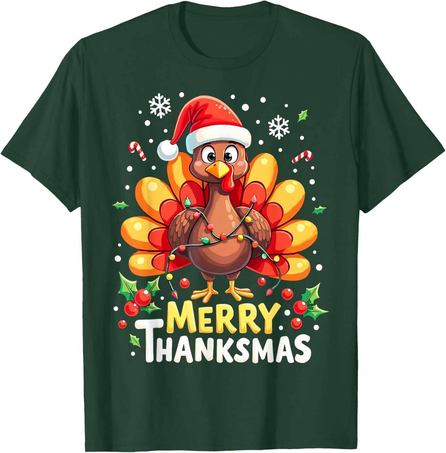 Turkey Santa Happy Merry Thanksmas Thanksgiving Christmas T-Shirt - T-Shirt | Forest