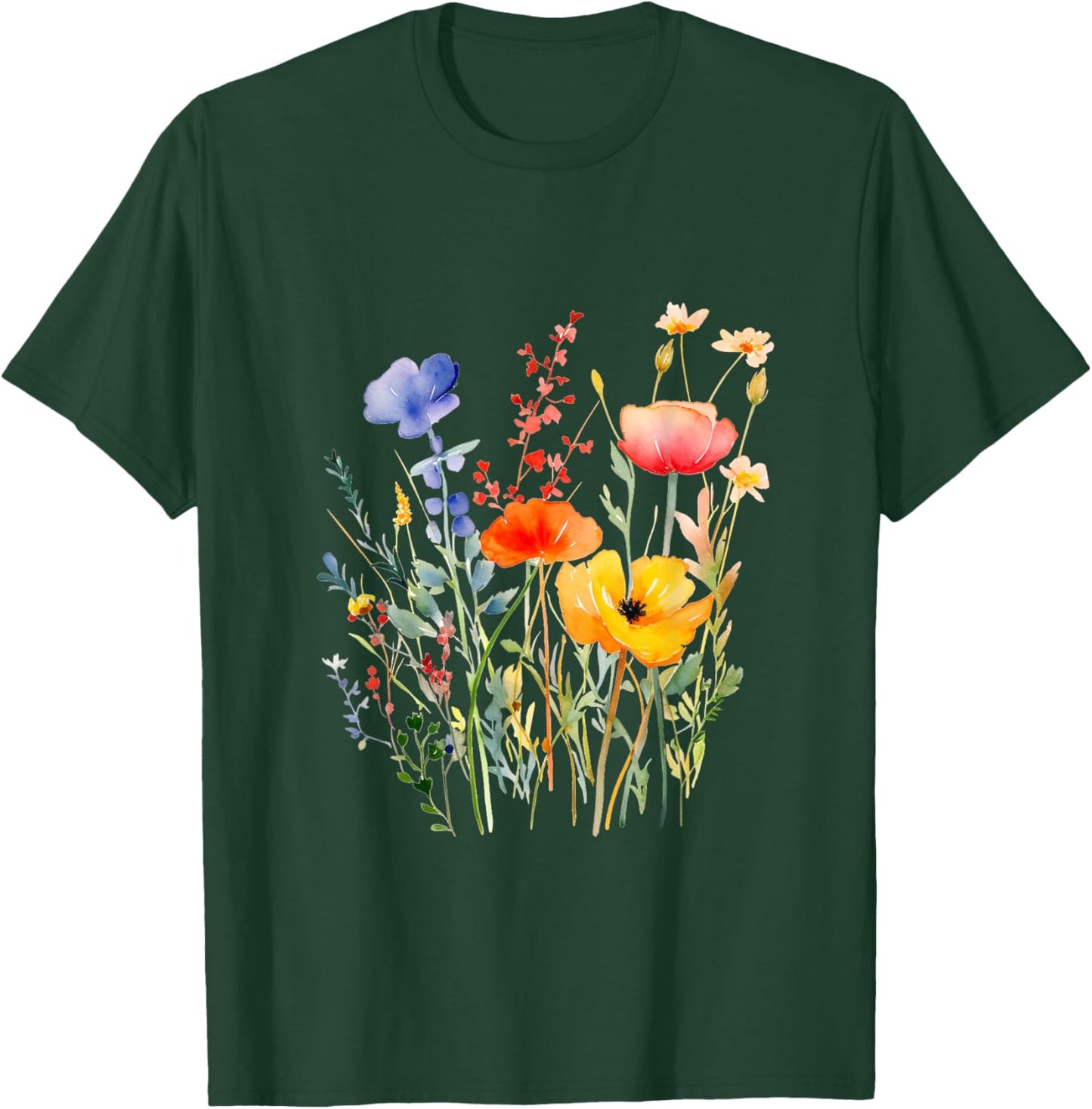 Summer Wildflower Bouquet , Black, S T-Shirt - T-Shirt | Forest