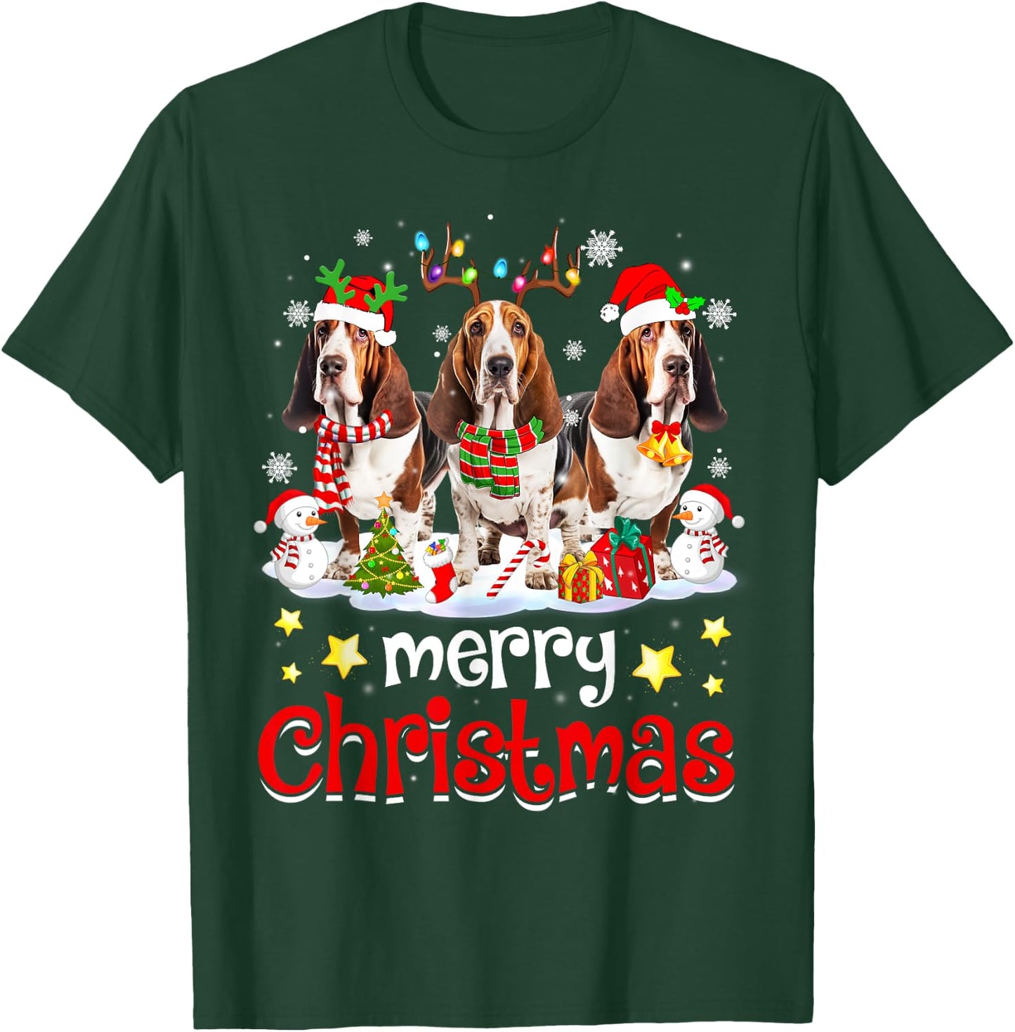 Basset Hound Christmas with Decorations Xmas T-Shirt - T-Shirt | Forest