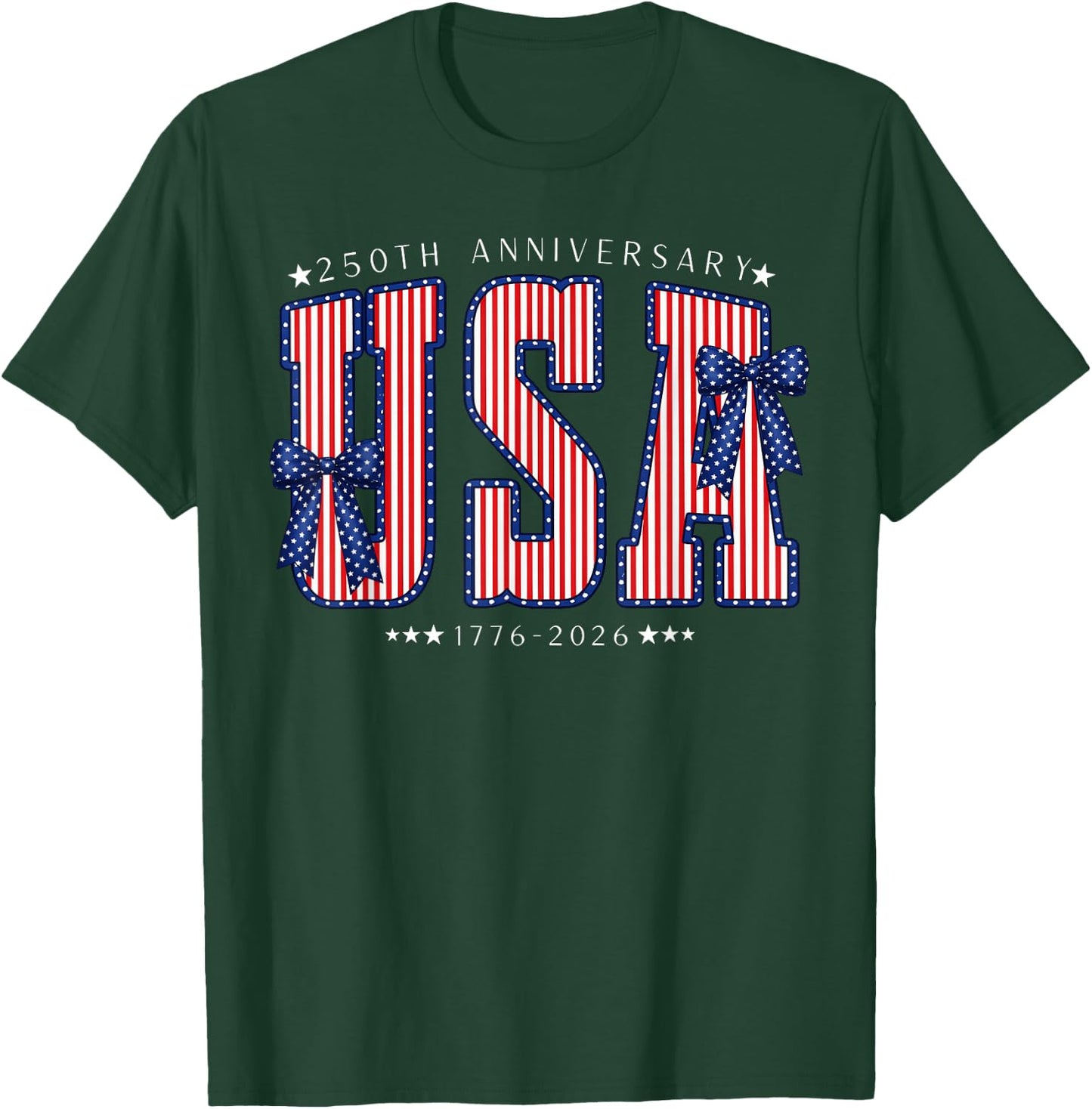USA 1776 2026 Polka dots with Bows America 250th Anniversary T-Shirt - T-Shirt | Forest