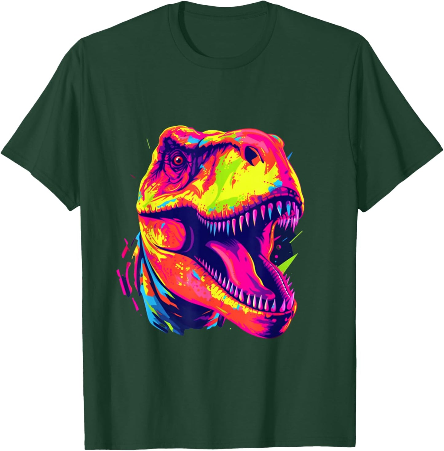Cute T Rex Neon Brignt Design with Dino T Rex , black T-Shirt - T-Shirt | Forest