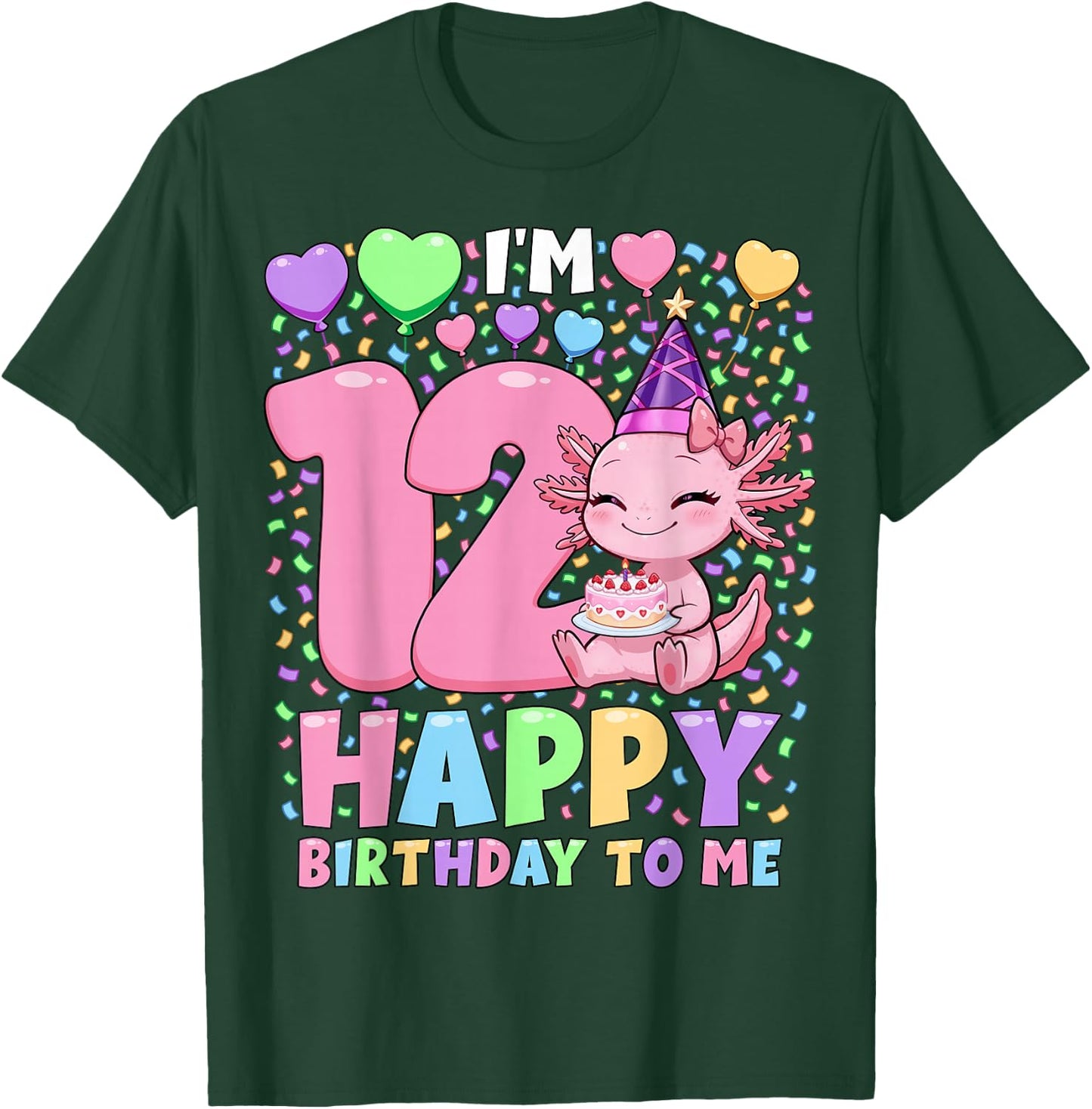 Girls Axolotl Birthday Shirt | 12 Years Old Birthday Axolotl T-Shirt - T-Shirt | Forest