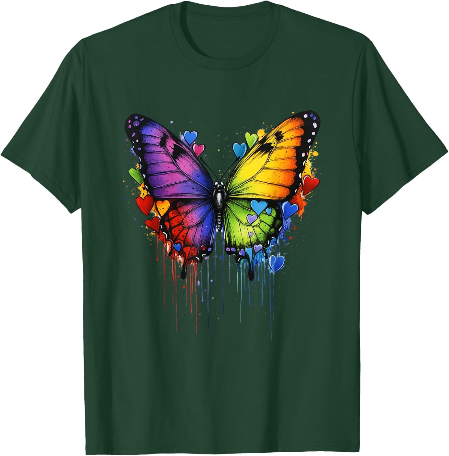 Colorful Butterfly Hearts Graphic Men Women Valentines Day T-Shirt - T-Shirt | Forest