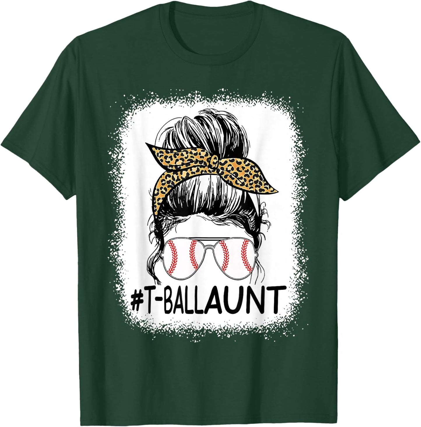 Bleached T-ball Aunt Life Messy Bun Leopard Baseball T-Shirt - T-Shirt | Forest