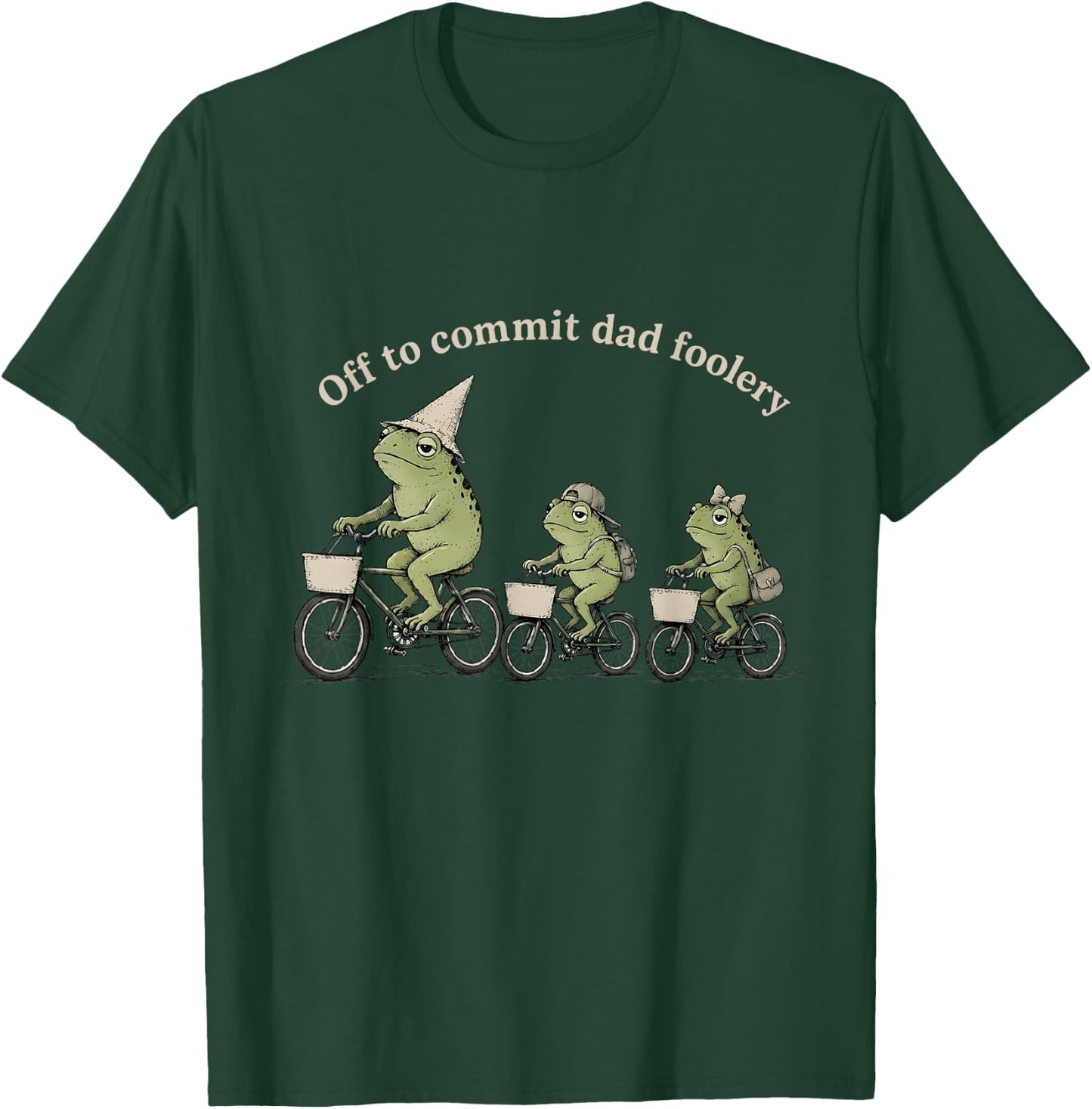 Funny Off to Commit Dad Foolery Frogs Riding Bicycle Theme T-Shirt - T-Shirt | Forest