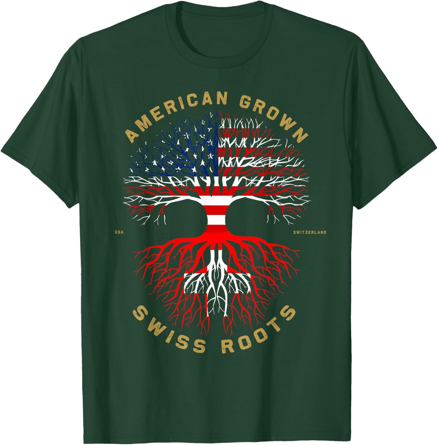 American Grown With Swiss Roots Tree USA Flag Unique Gift T-Shirt - T-Shirt | Forest