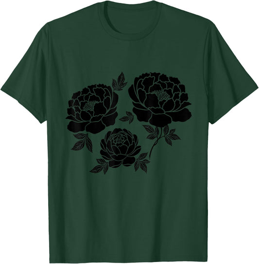 Dark Peony Gothic Botanical Cottagecore Flower T-Shirt - T-Shirt | Forest