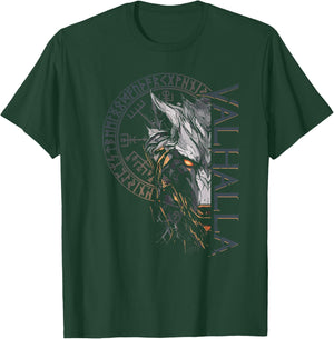 Walhalla Wolf Wolves Odins Runes Nordic Compass Viking , black T-Shirt - T-Shirt | Forest