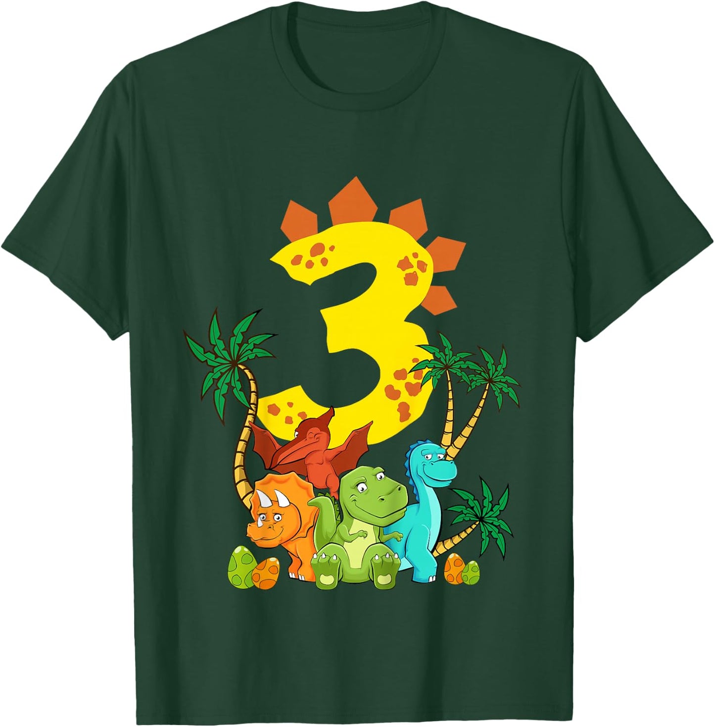 Children's 3 Years Birthday Boy Dinosaur Party Dino I Am 3 , black T-Shirt - T-Shirt | Forest