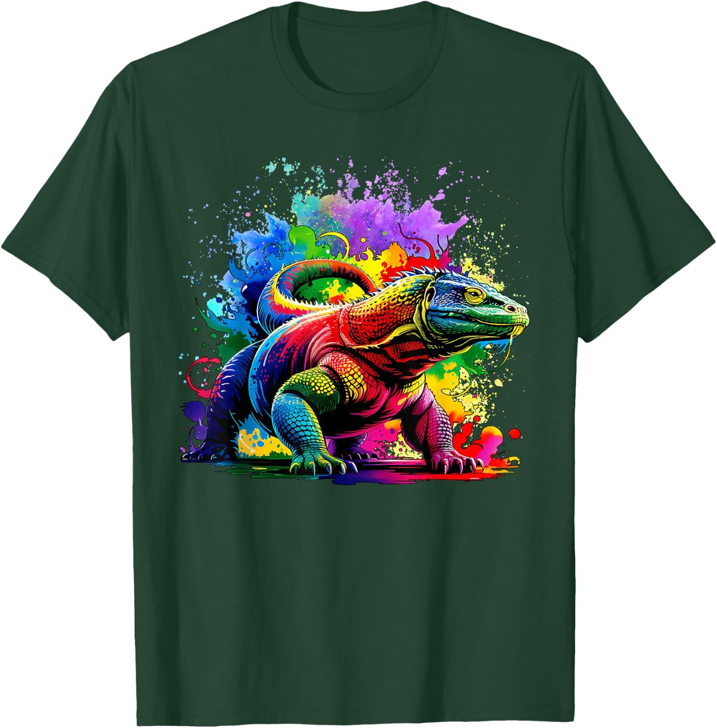 Colorful Splash Art Komodo Dragon Komodo Island Monitor T-Shirt - T-Shirt | Forest