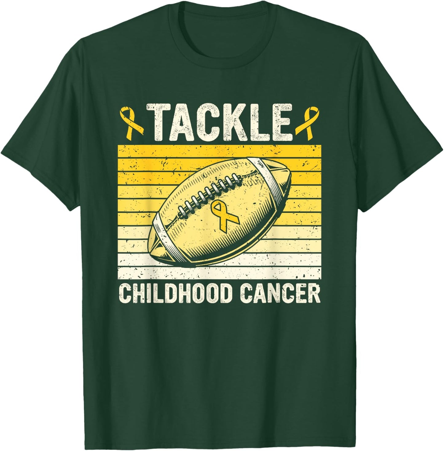 Football Tackle Childhood Cancer Awareness Survivor Support T-Shirt - T-Shirt | Forest