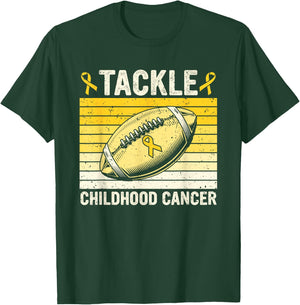 Football Tackle Childhood Cancer Awareness Survivor Support T-Shirt - T-Shirt | Forest