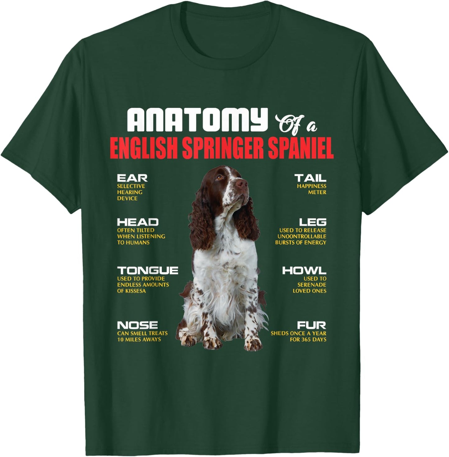 Anatomy Of A English Springer Spaniel Dogs Lover T-Shirt - T-Shirt | Forest