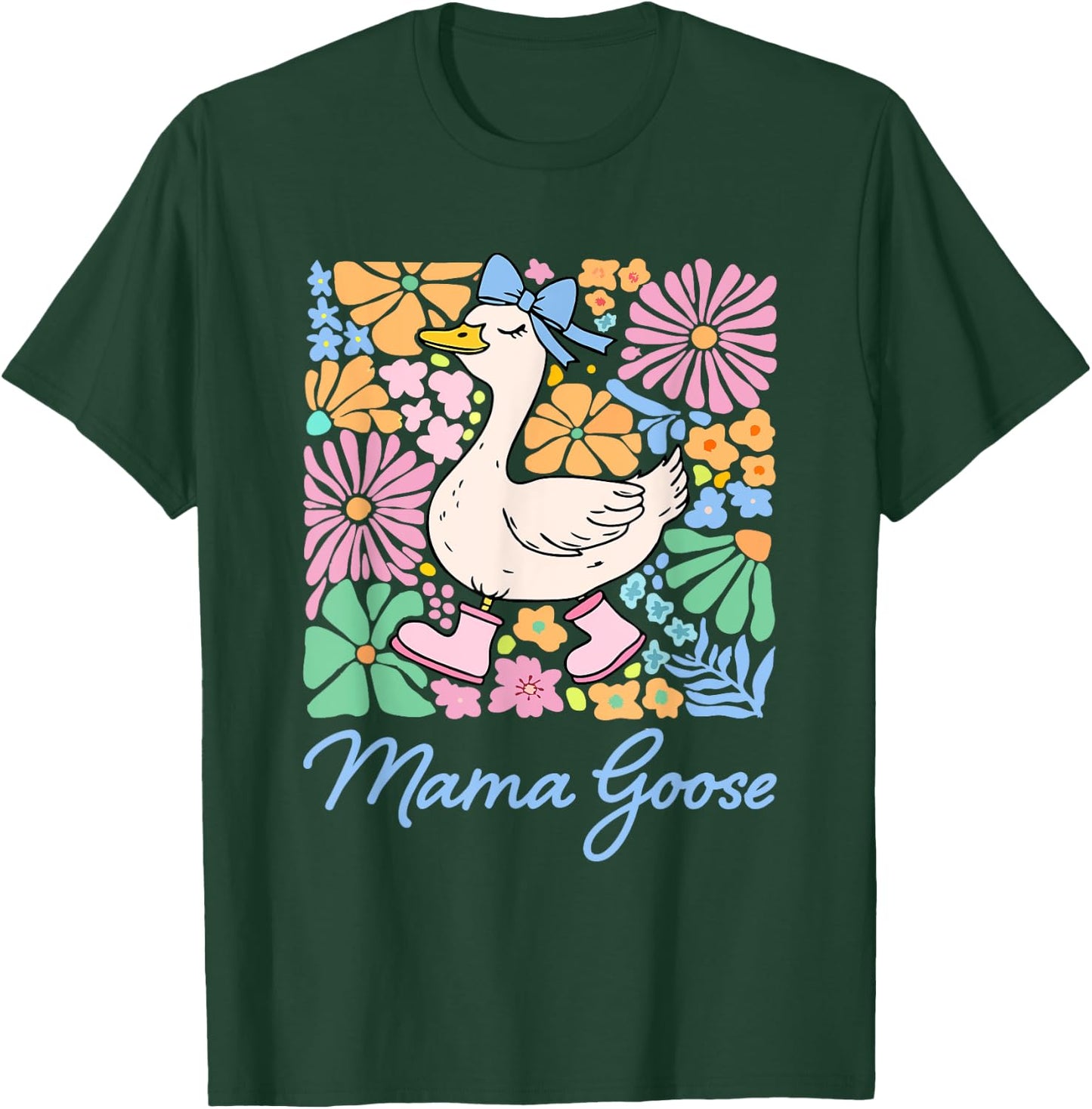 Cute Floral Mama Goose Coquette Mother's Day Silly Goose T-Shirt - T-Shirt | Forest