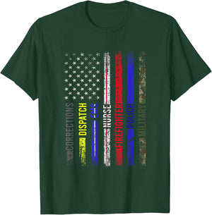 First Responder - Front Line Workers - US Flag - Patriotic Men T-Shirt - T-Shirt | Forest