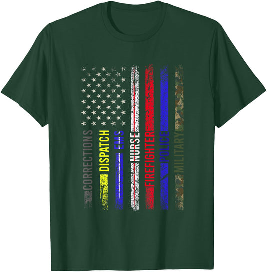 First Responder - Front Line Workers - US Flag - Patriotic Men T-Shirt - T-Shirt | Forest