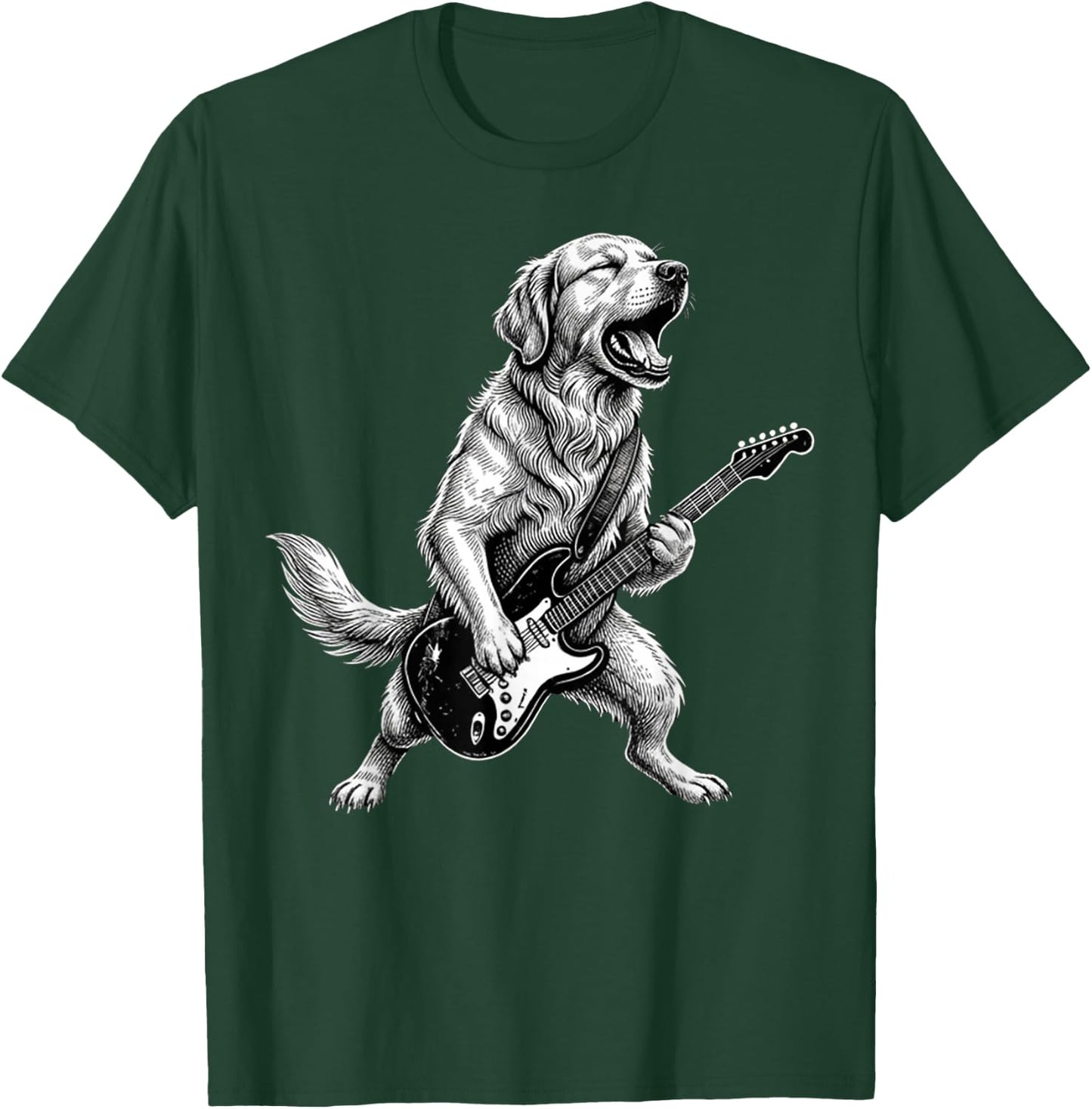 Funny Golden Retriever Dog Playing Guitar T-Shirt - T-Shirt | Forest