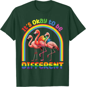 Rainbow Flamingo Together It's OkAY To Be Different Support T-Shirt - T-Shirt | Forest
