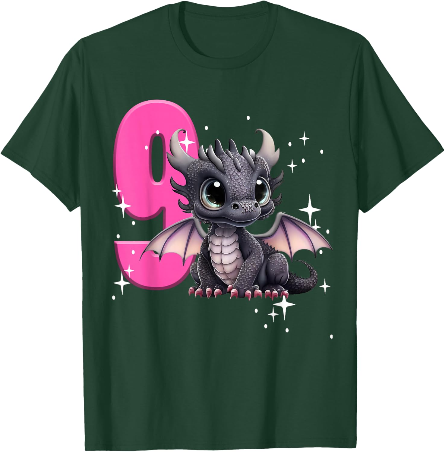 9th Birthday Shirt Dragon Party Birthday Girl Pink 9 Nine T-Shirt - T-Shirt | Forest