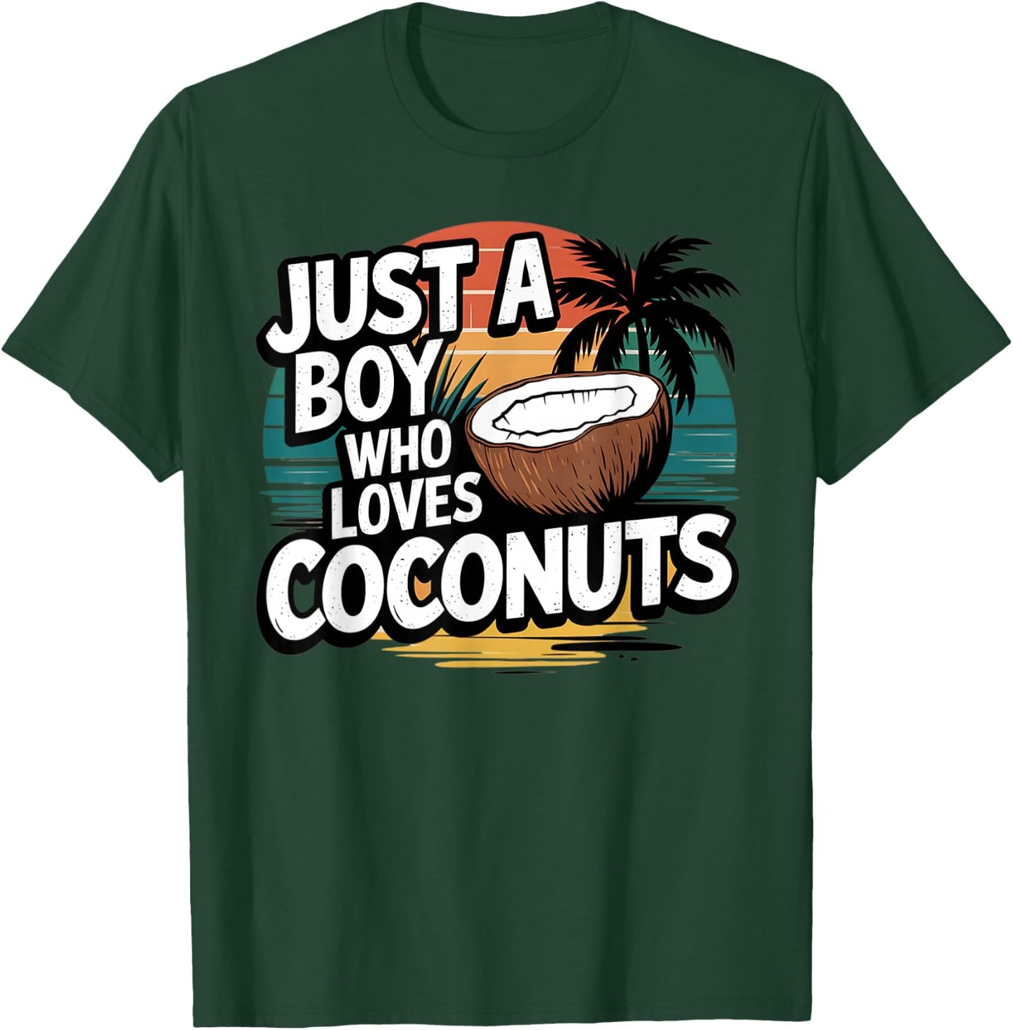 Just A Boy Who Loves Coconuts Retro Summer T-Shirt - T-Shirt | Forest