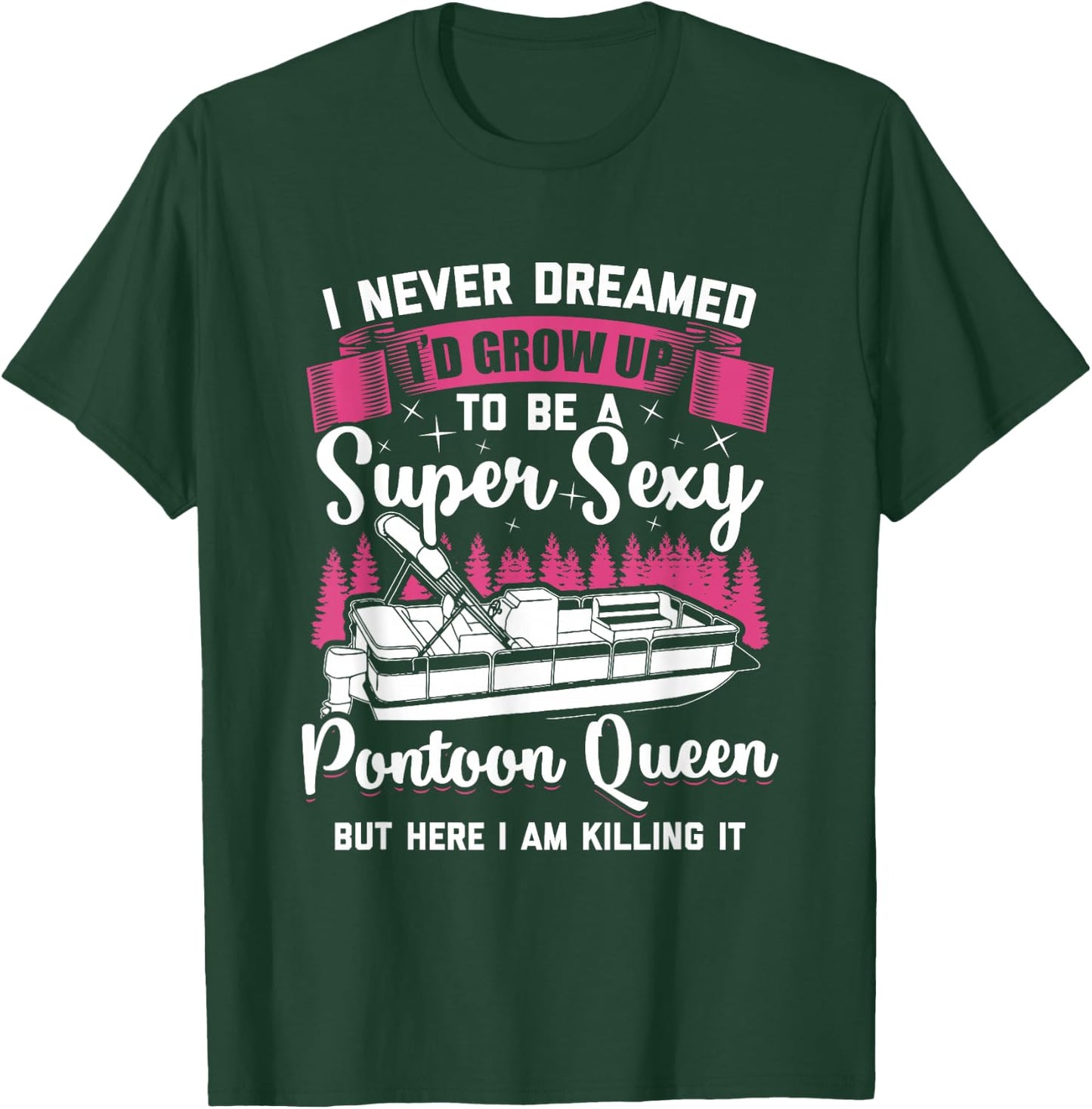 Vintage Pontoon Captain Women Funny Pontoon Queen T-Shirt - T-Shirt | Forest