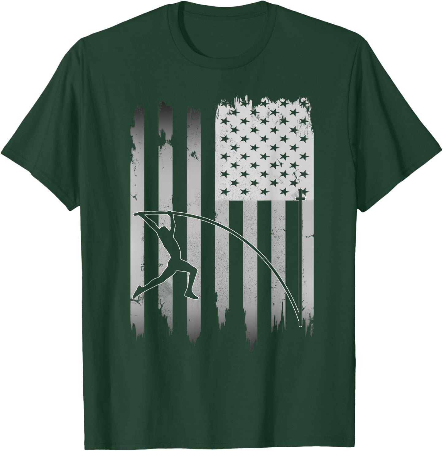 Pole Vault USA American Flag 4th of July Jump Sports Gift T-Shirt - T-Shirt | Forest