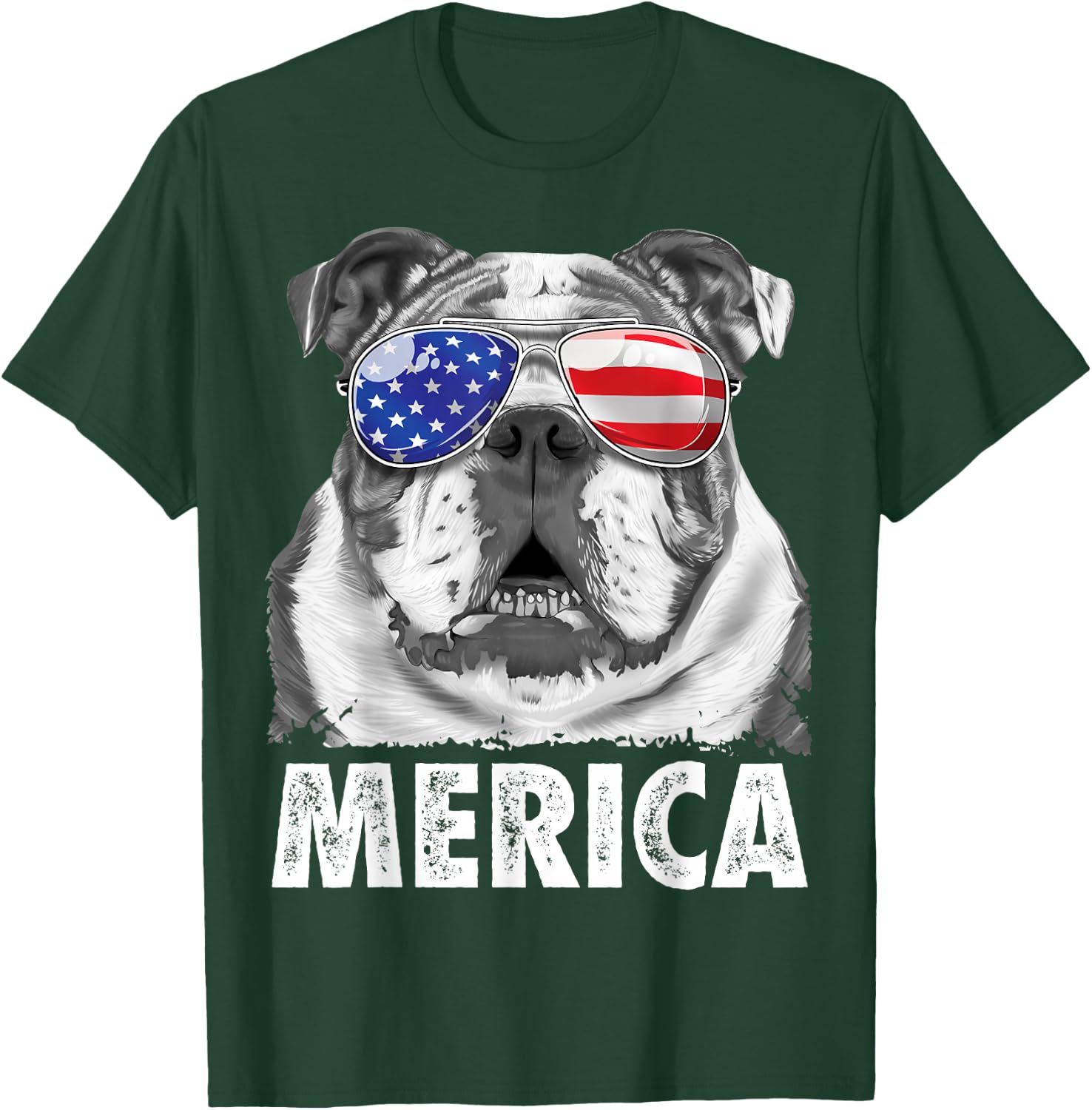 English Bulldog 4th of July Merica Men Women USA Flag Retro T-Shirt - T-Shirt | Forest