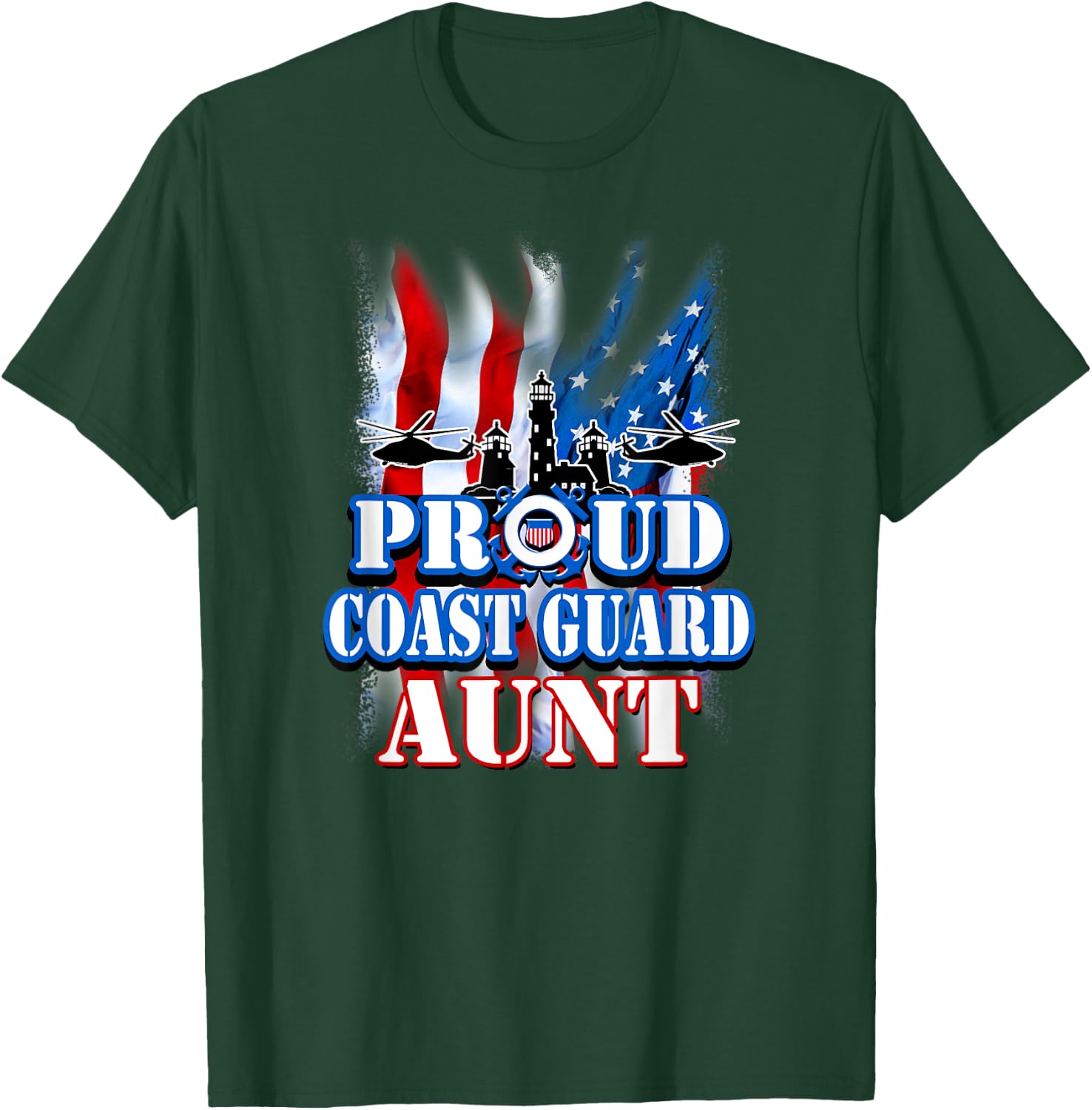 Coast Guard Aunt Shirt USA Flag Military Women T-Shirt - T-Shirt | Forest