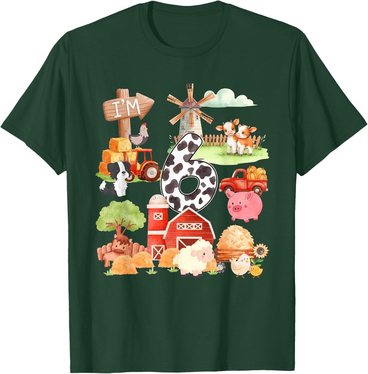 6 Year Old Farmer Lover 6th Birthday Farm Animals Theme T-Shirt - T-Shirt | Forest