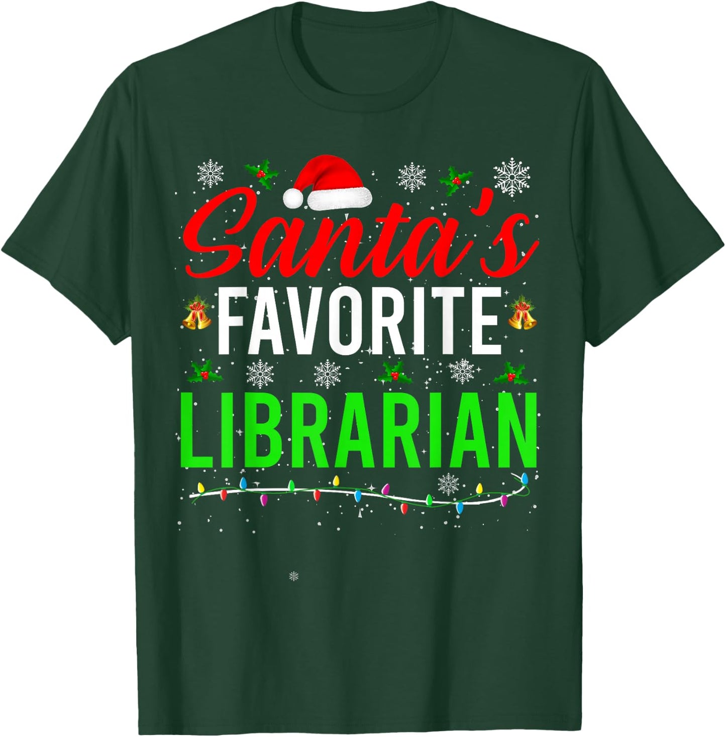 Santa's Favorite Librarian Cute Book Lover Christmas Gifts T-Shirt - T-Shirt | Forest
