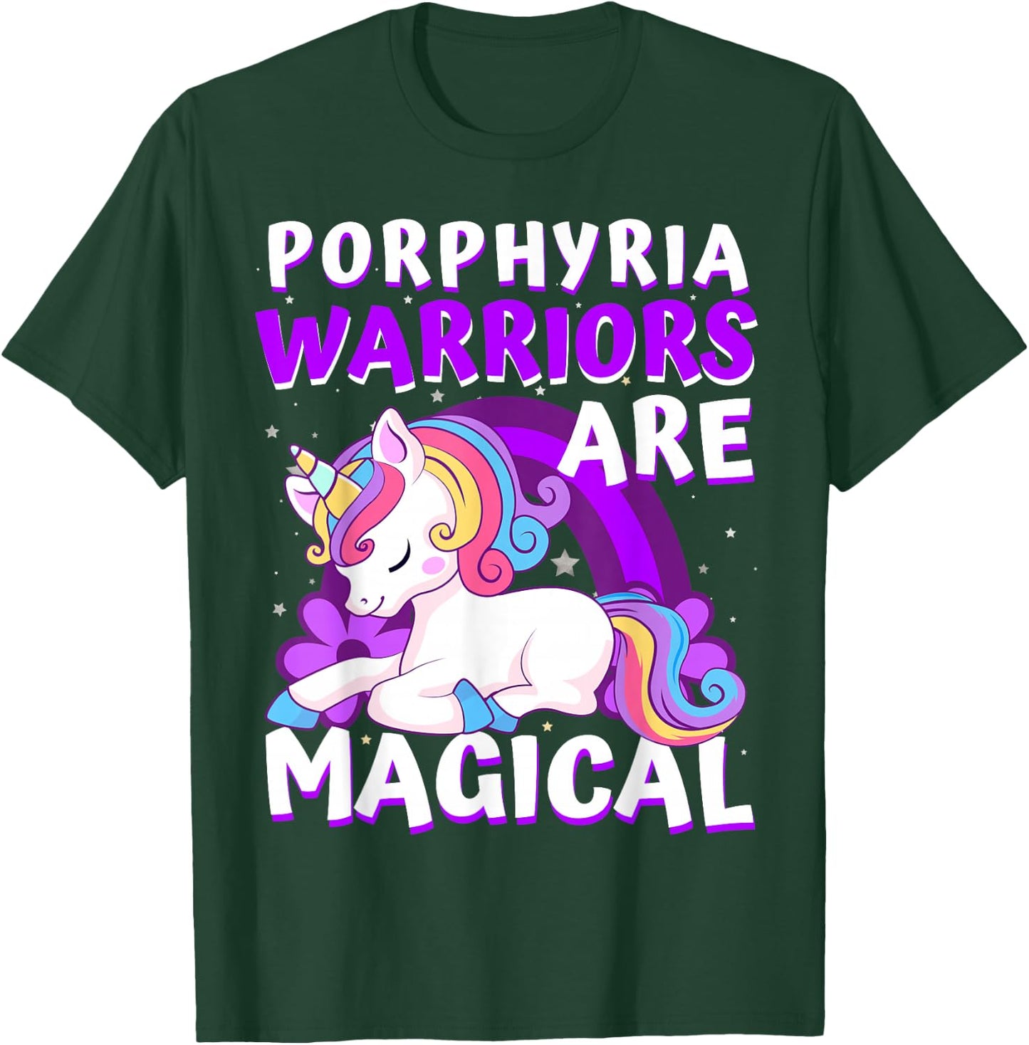 Warriors Are Magical Porphyria Awareness Ribbon Unicorn T-Shirt - T-Shirt | Forest