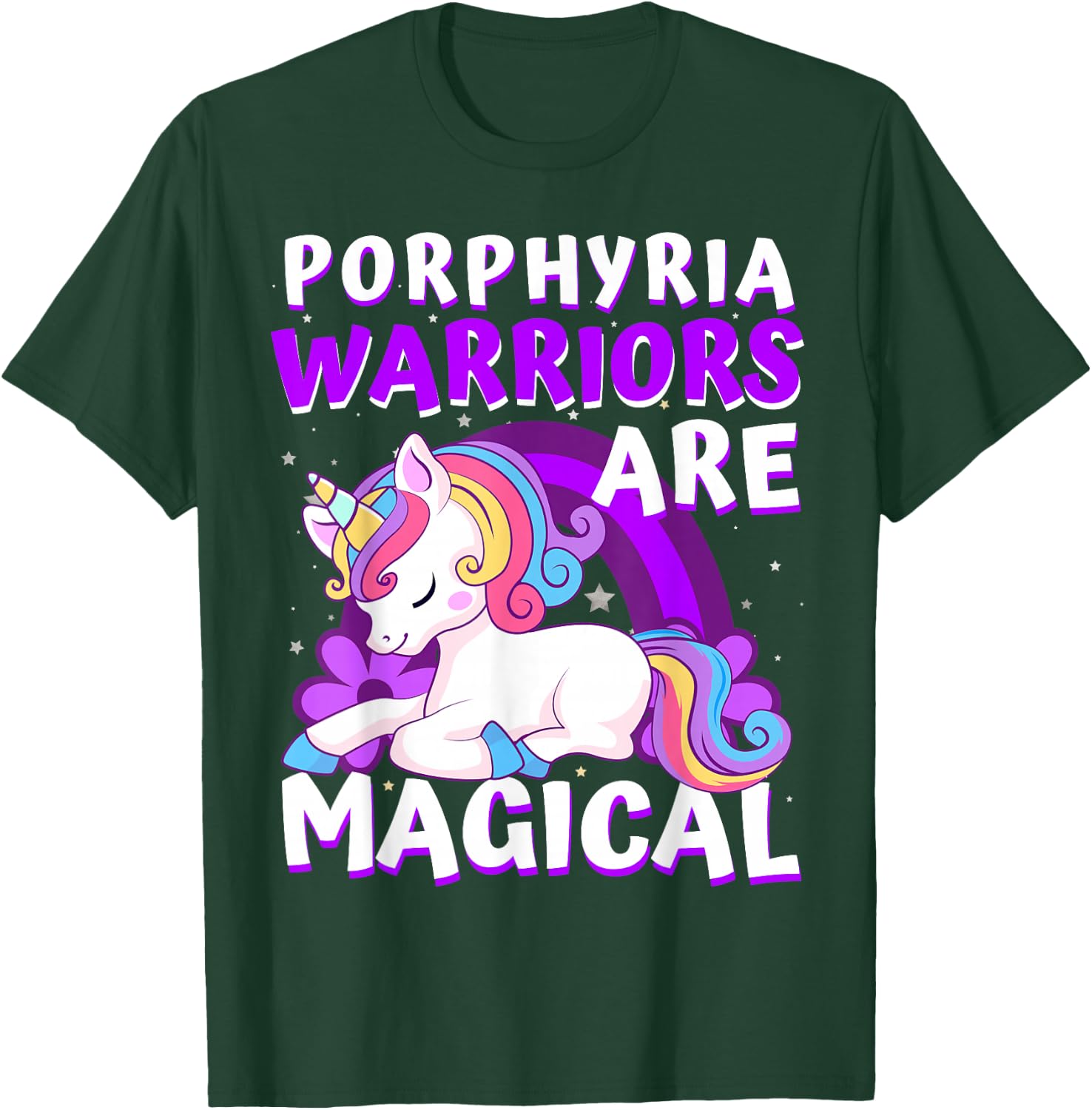 Warriors Are Magical Porphyria Awareness Ribbon Unicorn T-Shirt - T-Shirt | Forest