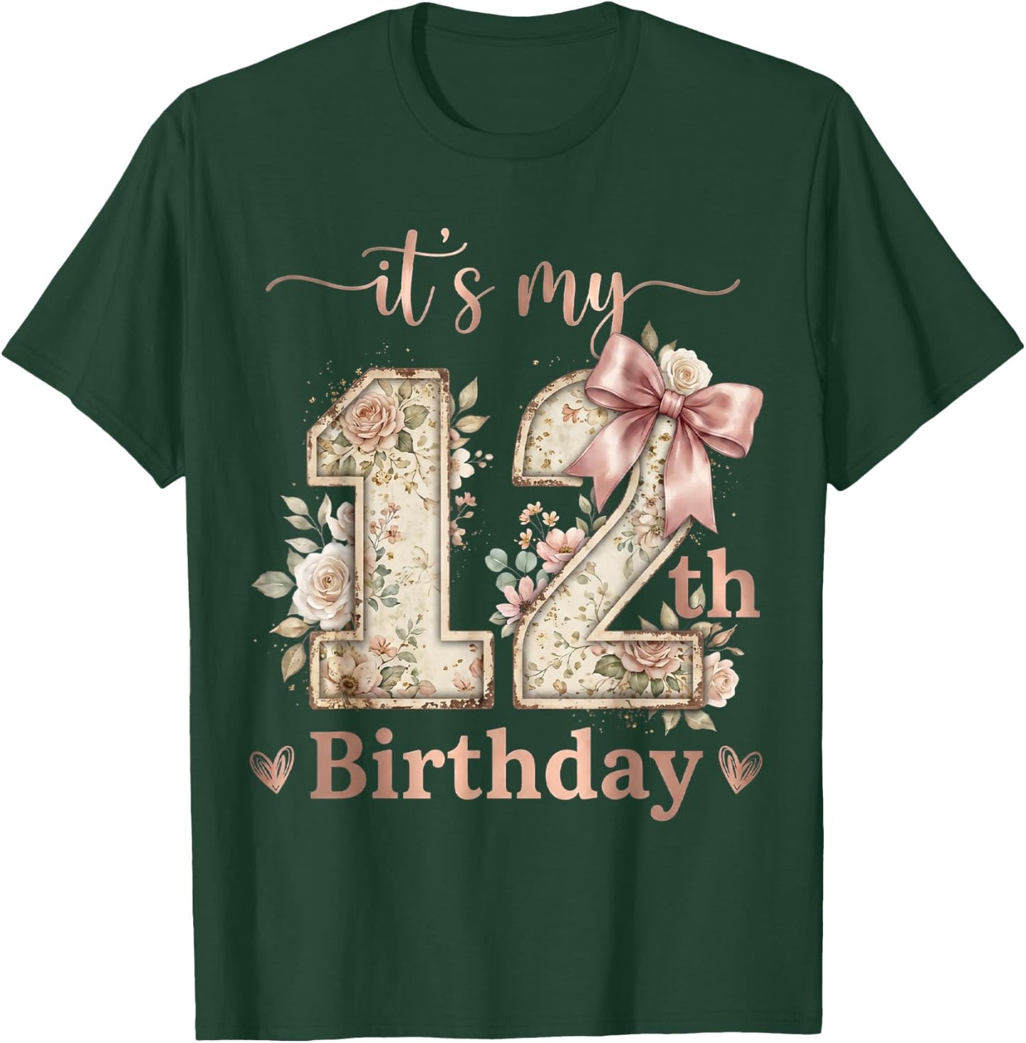 It's My 12th Birthday Girl Coquette Bow Pink 12 Year Old T-Shirt - T-Shirt | Forest