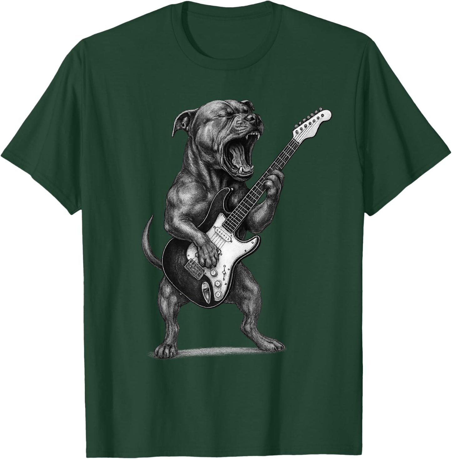 Pit Bull Playing Guitar Rock Music Dog Lover T-Shirt - T-Shirt | Forest