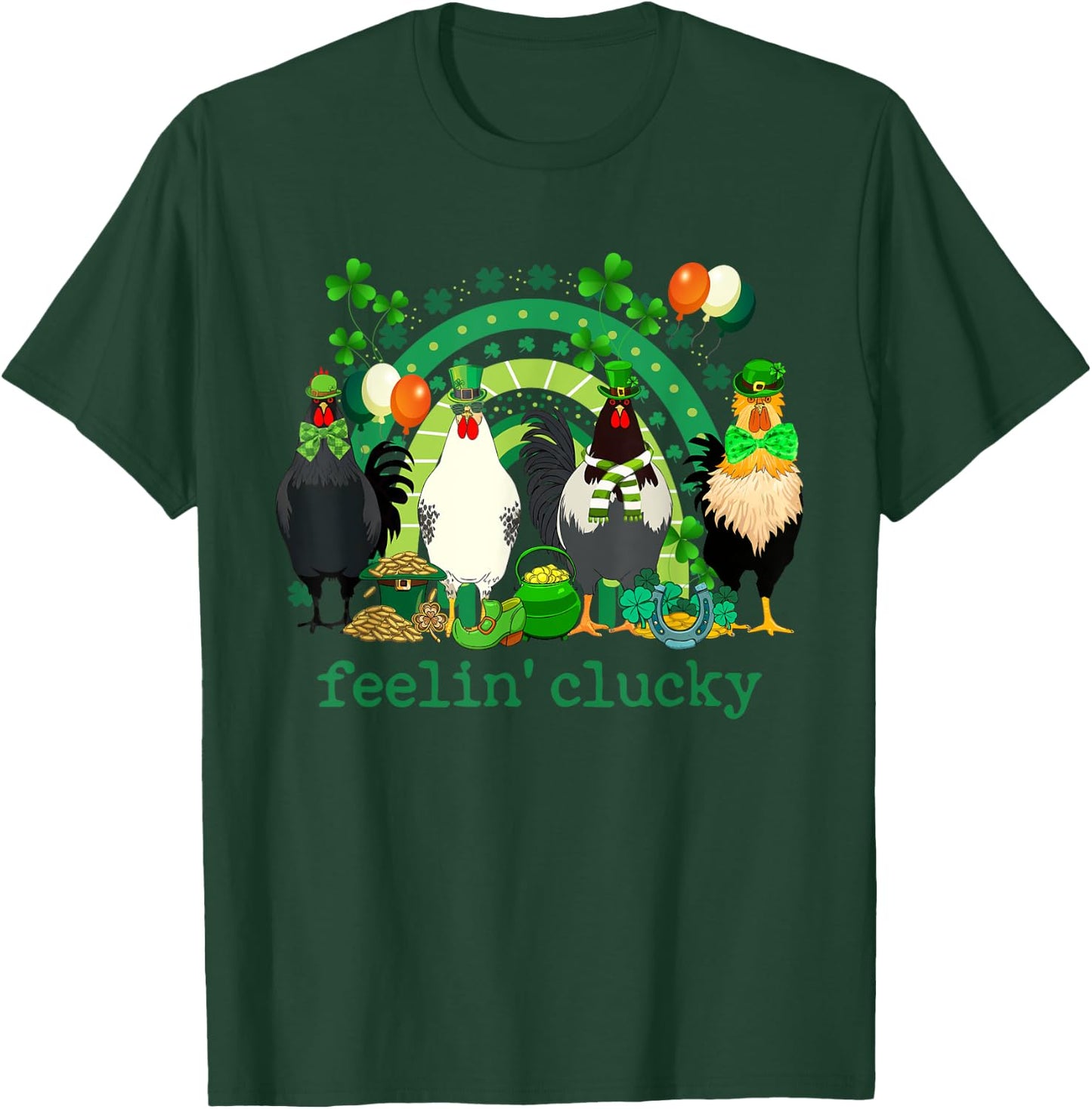 Feeling Clucky Chicken Rainbow Funny St Patrick Day Shamrock T-Shirt - T-Shirt | Forest