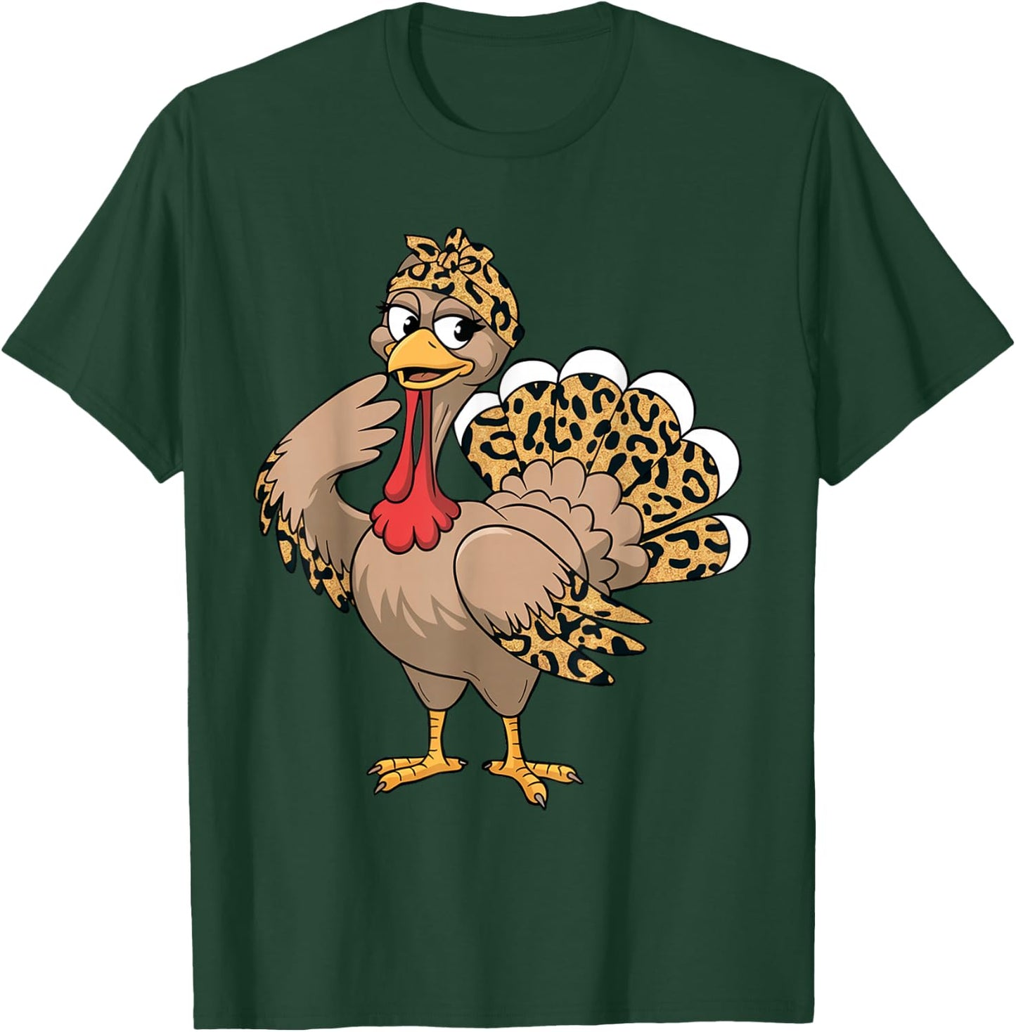 Thanksgiving Turkey Women Girl Leopard Autumn Fall Season T-Shirt - T-Shirt | Forest