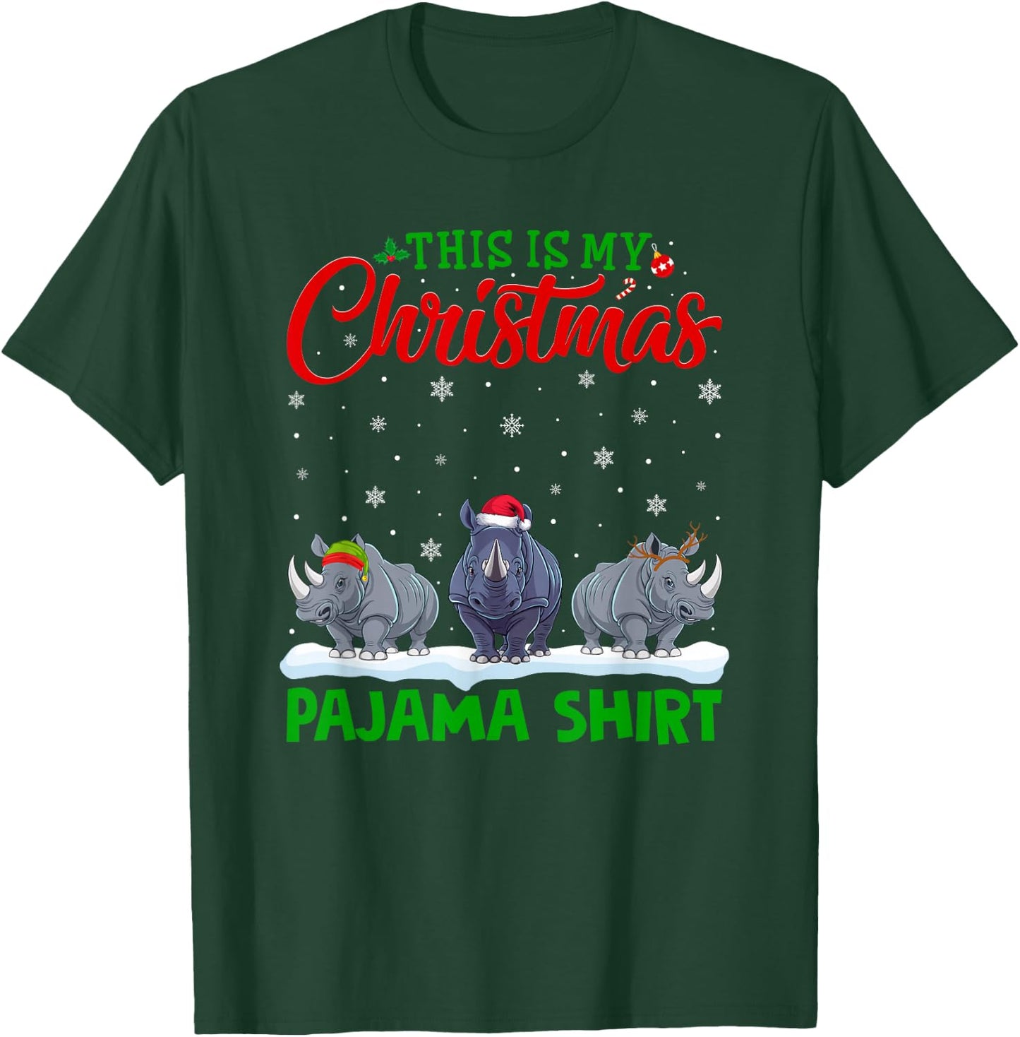 Xmas Santa Hat Reindeer Rhino Christmas Pajama T-Shirt - T-Shirt | Forest