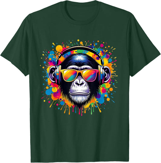 DJ Affen Monkey mit Kopfhörer und Sonnenbrille Herren Jungen T-Shirt - T-Shirt | Forest