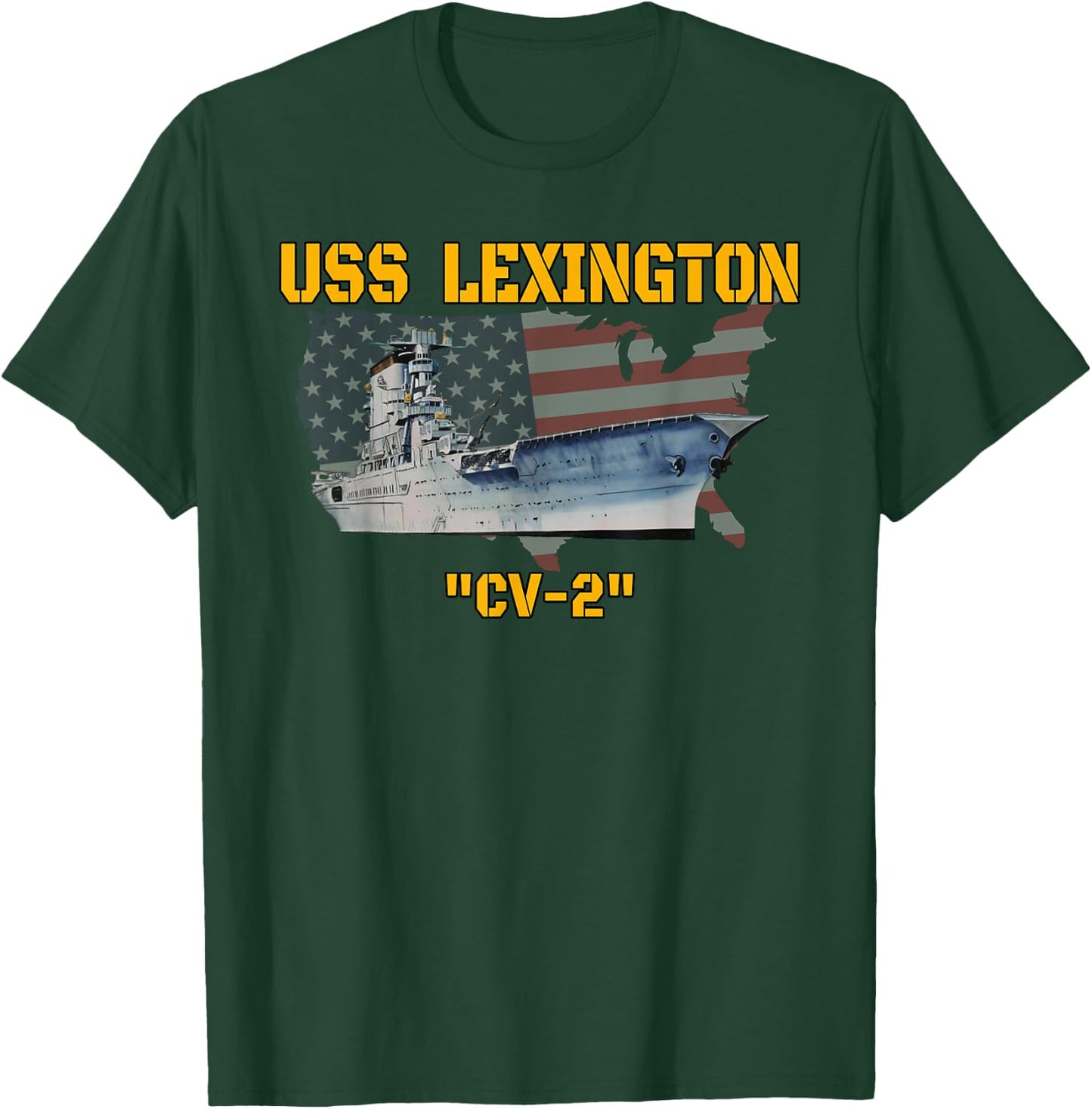 Aircraft Carrier USS Lexington CV-2 Veterans Day Fathers Day T-Shirt - T-Shirt | Forest