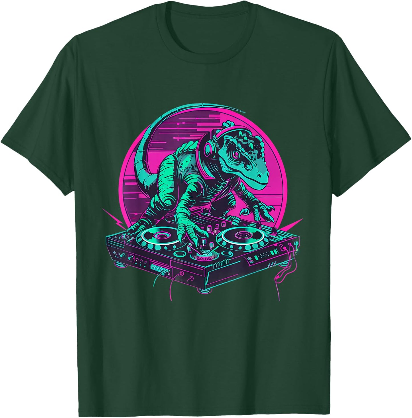 DJ Dinosaur Techno Turntable DJ Dinosaur Beatmaker Artwork T-Shirt - T-Shirt | Forest