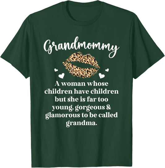 Cute Grandmommy Grandma On Mother's Day Black Women's Modern Lace Mandarin Collar Letter Print T-Shirt - T-Shirt | Forest