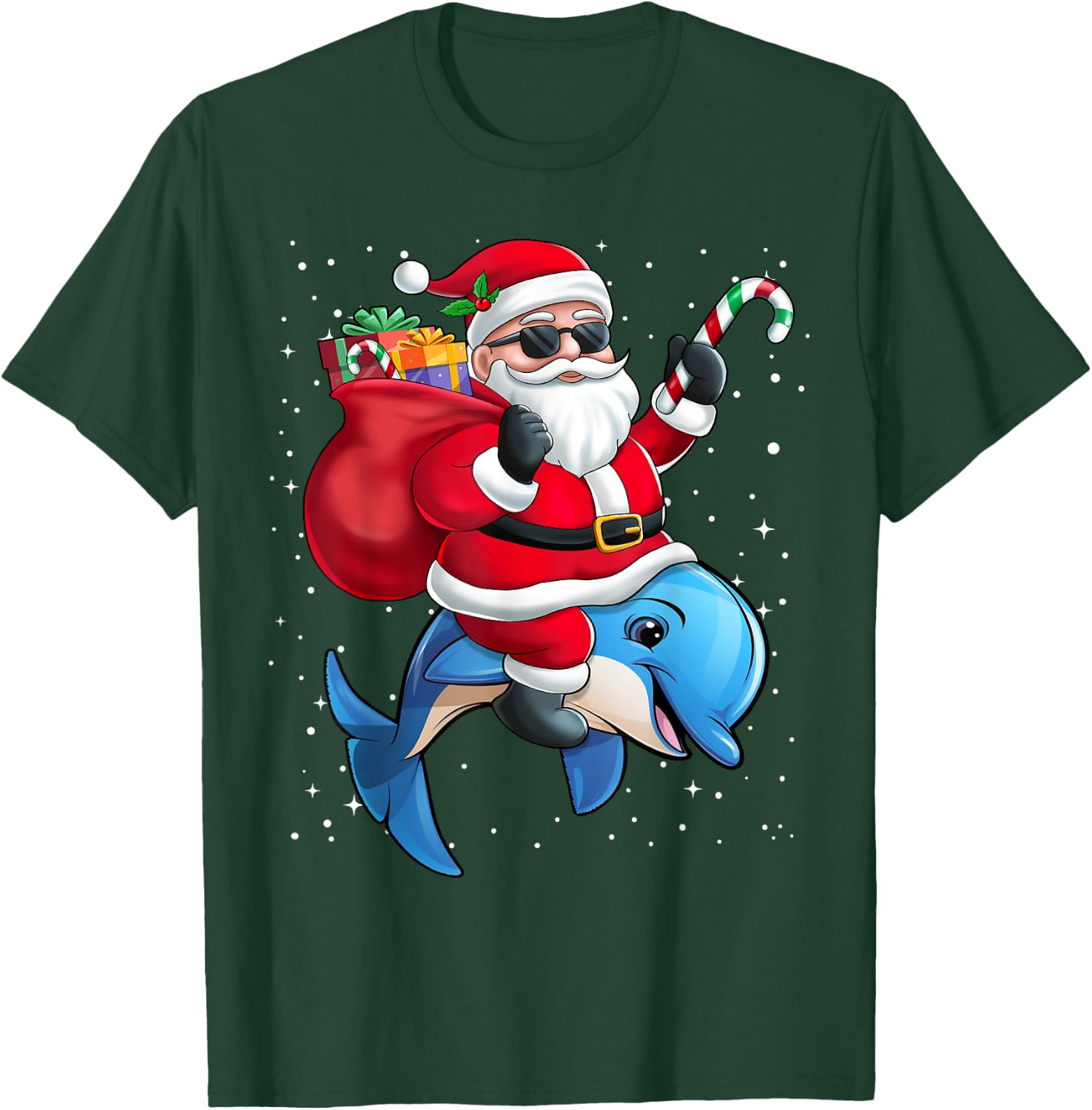 Santa Claus Riding A Dolphin Christmas Boy Girl Kids T-Shirt - T-Shirt | Forest